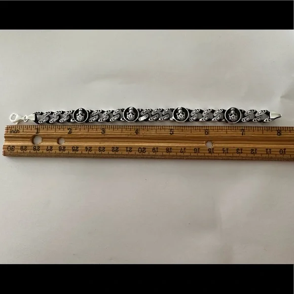 925 Silver skull 10mm bracelet link chain 8 inches - Picture 3 of 4